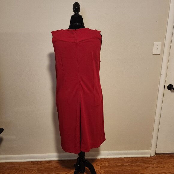 Forever Woman Red Sleeveless Dress with Floral Neckline Size 3X - Picture 3 of 5